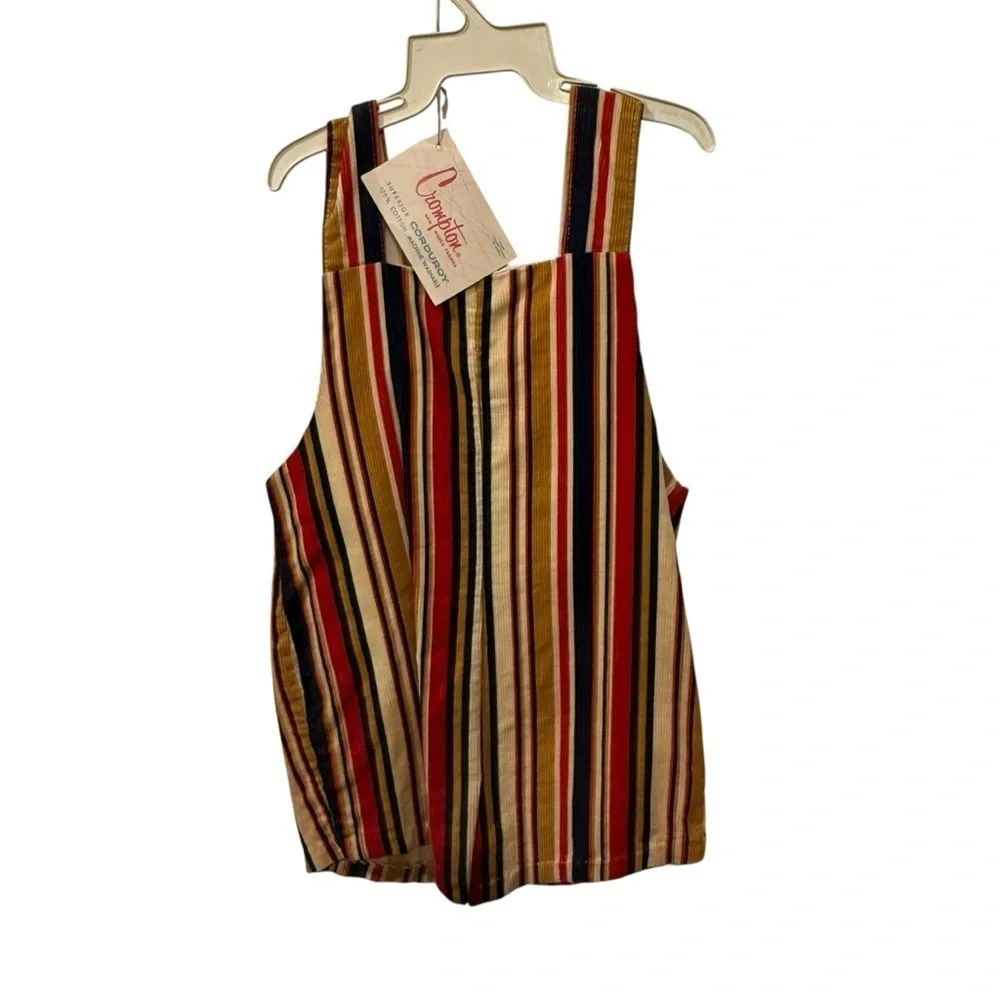 NWT Vintage crompton corduroy Striped short Overalls with Pocket no size